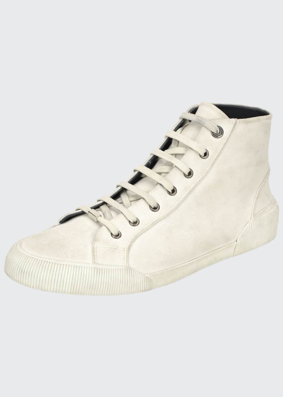 Image 1 of 1: Men's Distressed Canvas High-Top Sneakers, White