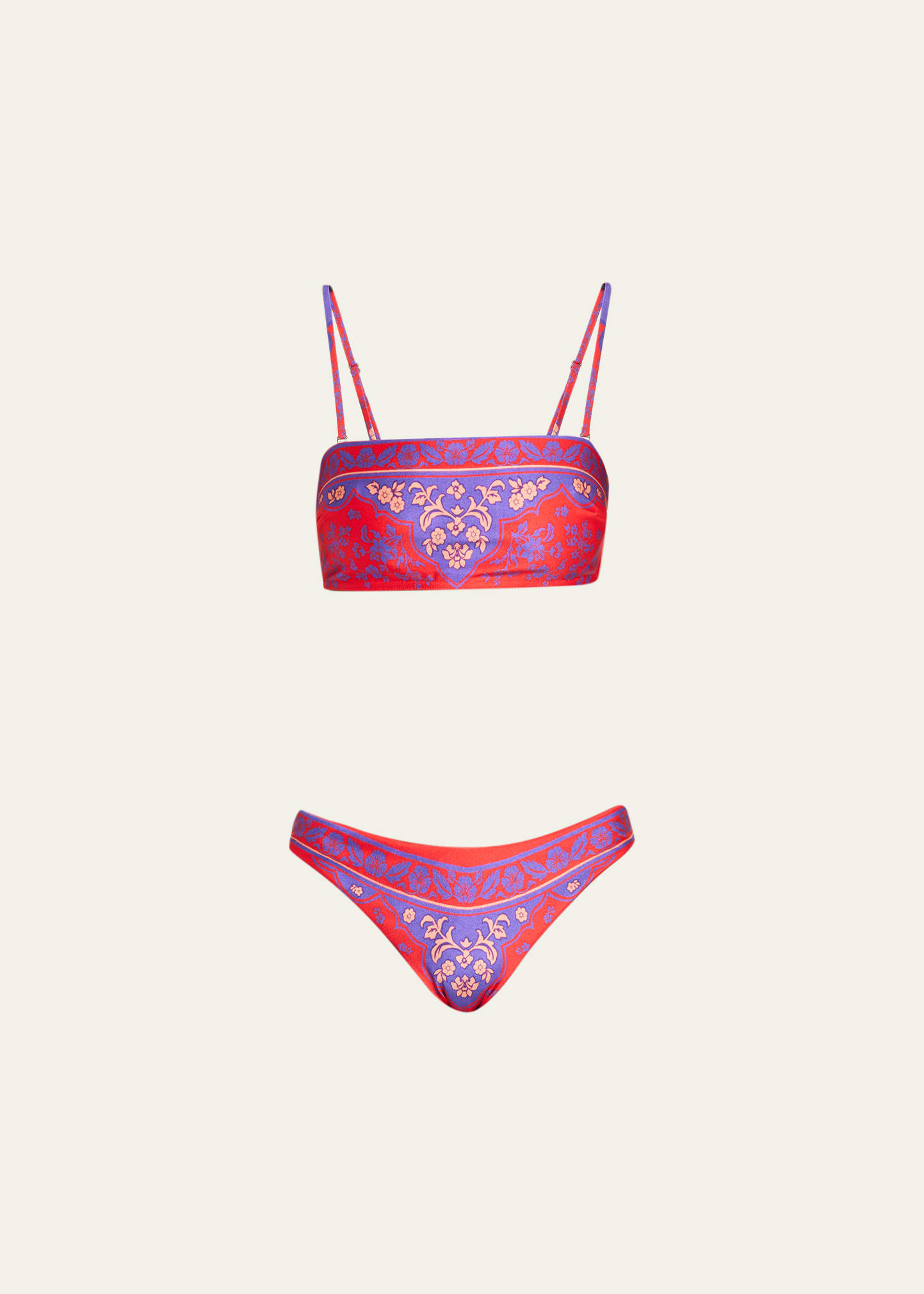 Zimmermann Raie Placement Two Piece Bikini Set In Purplered Floral