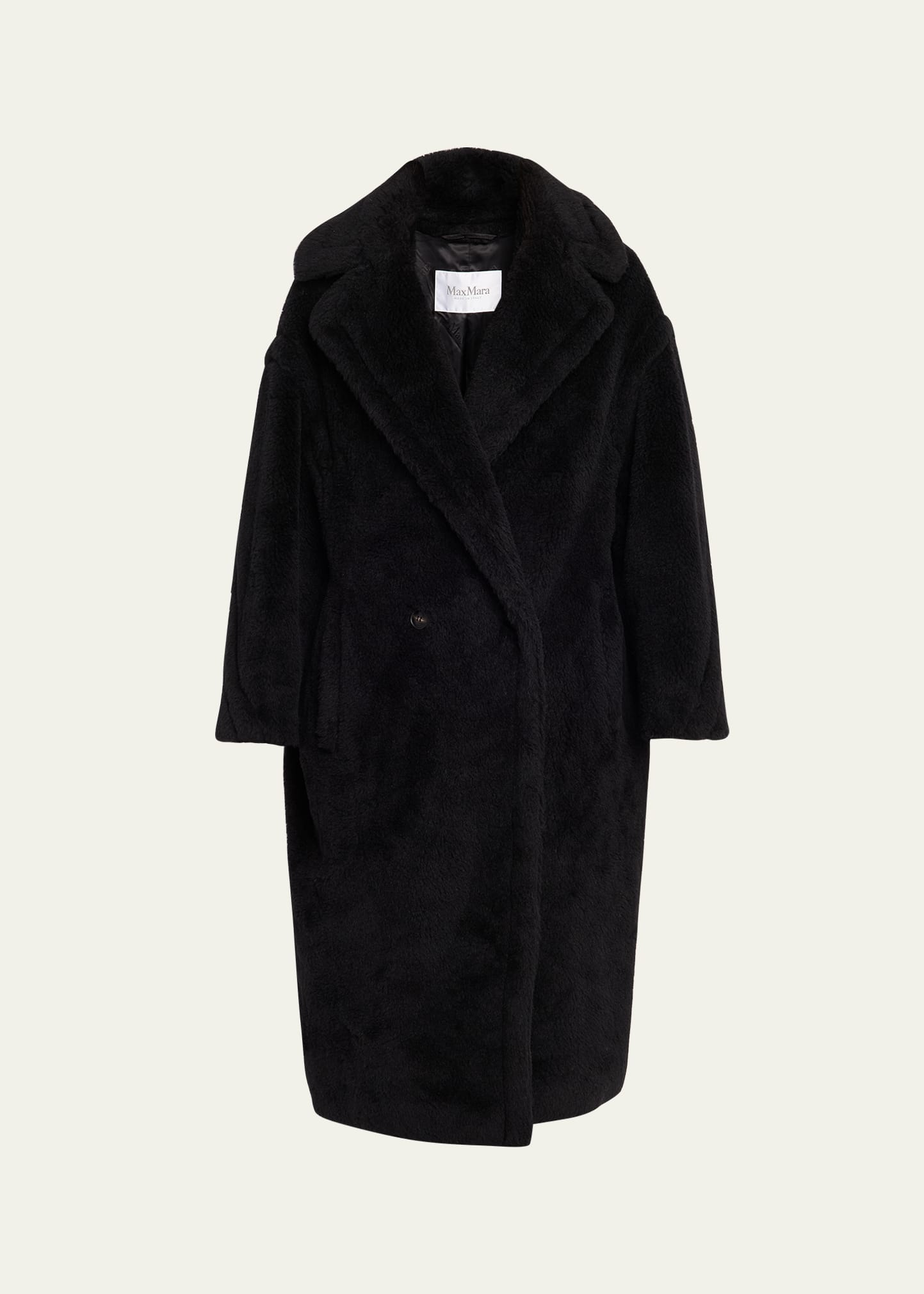 Max Mara Alpaca-Silk Teddy Knit Coat, Black - Bergdorf Goodman