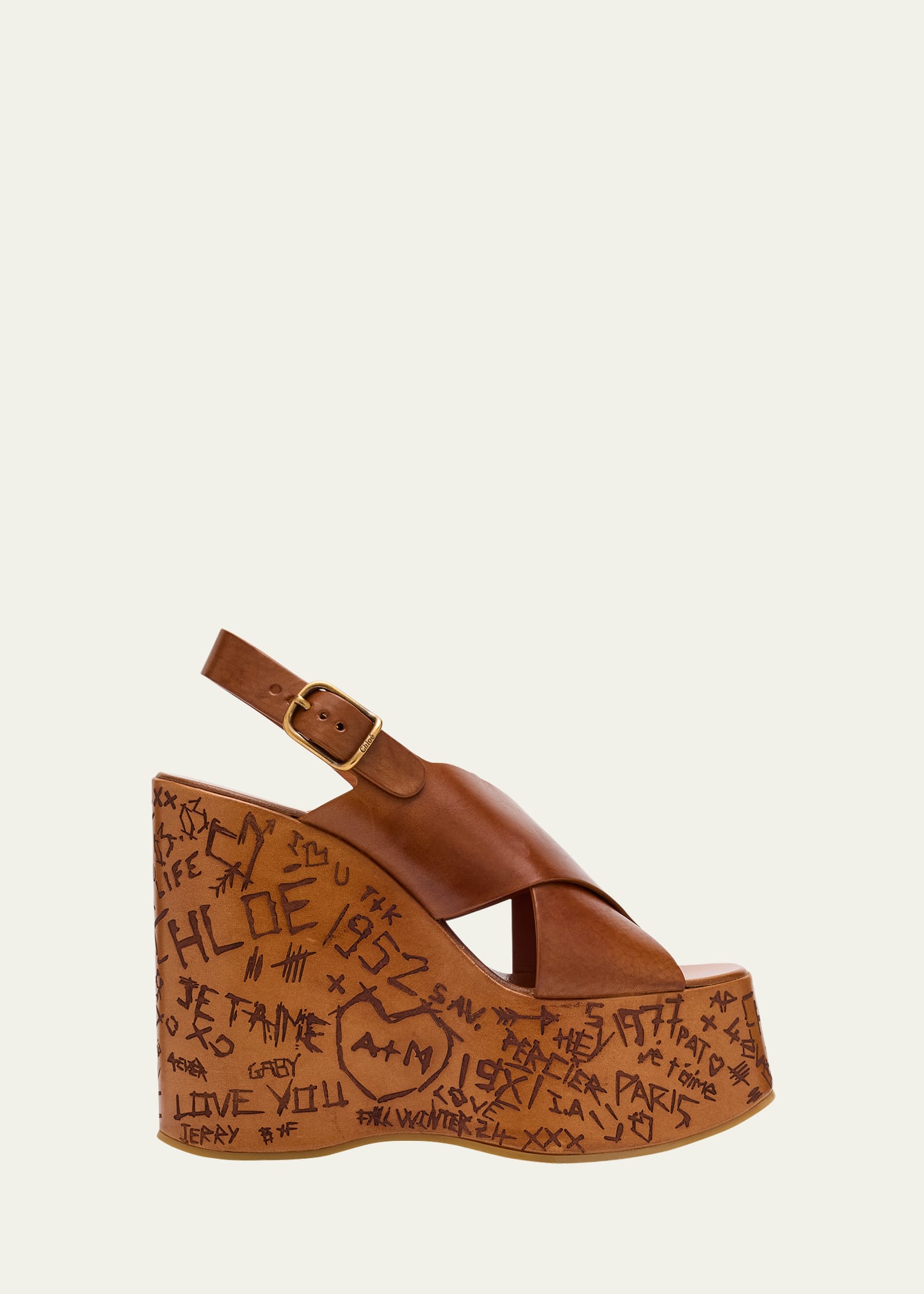 【Chloe】 Maxime leather wedge sandals CHLOÉ Maxime leather slingback platform wedge sandals | NET