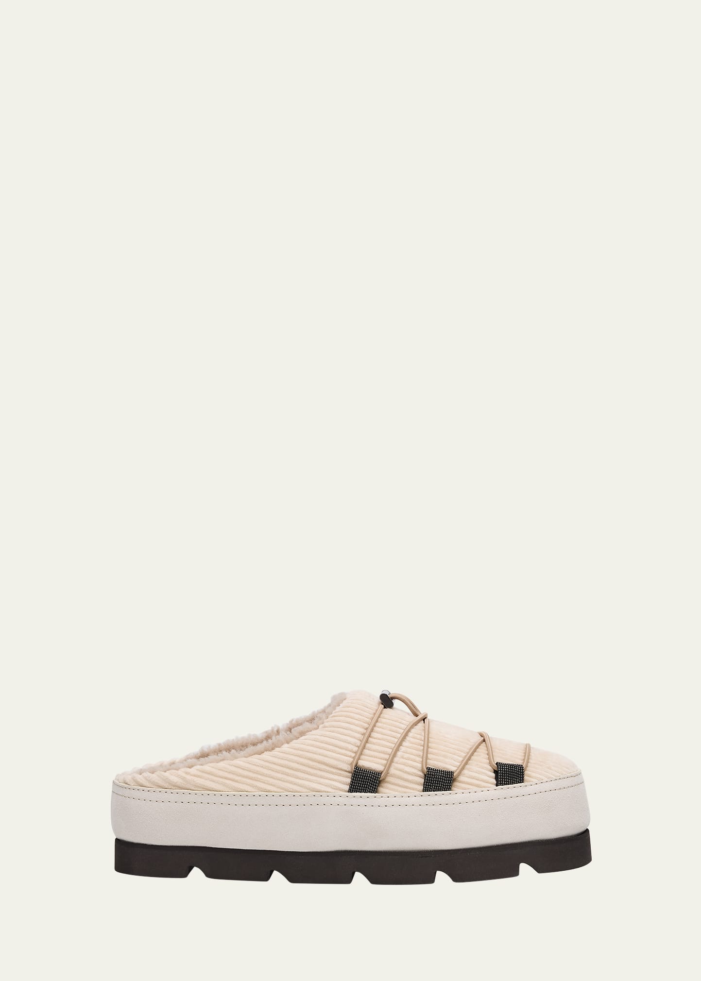 Brunello Cucinelli Suede Lace-Up Cozy Mule Slippers
