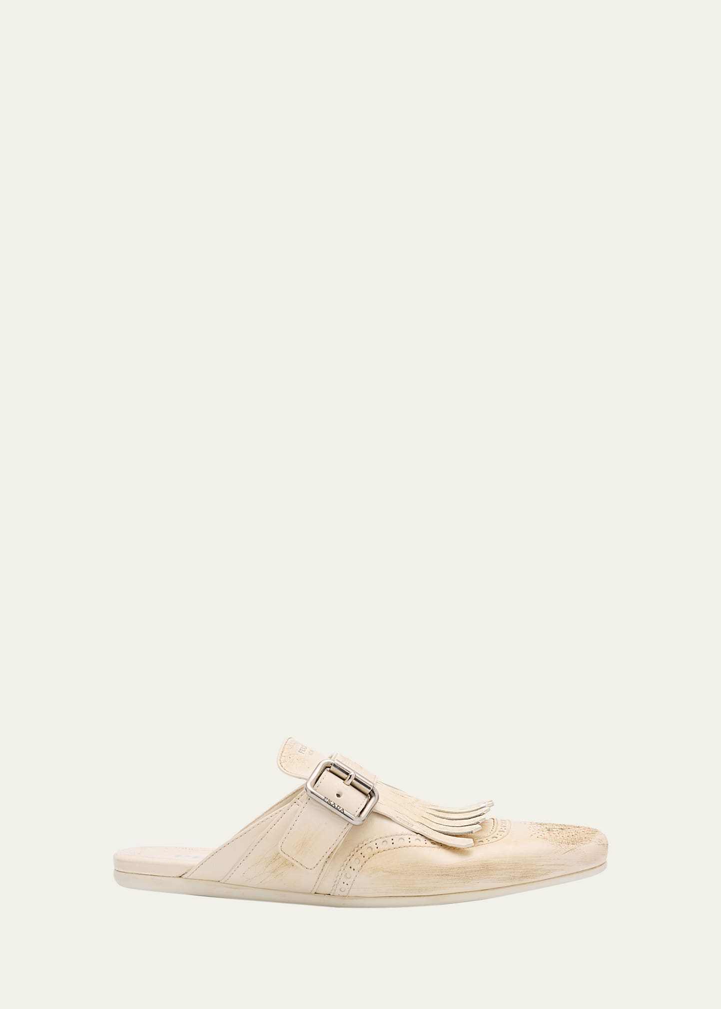 Prada Vitello Leather Fringe Shuffle Mule Loafers - Bergdorf Goodman
