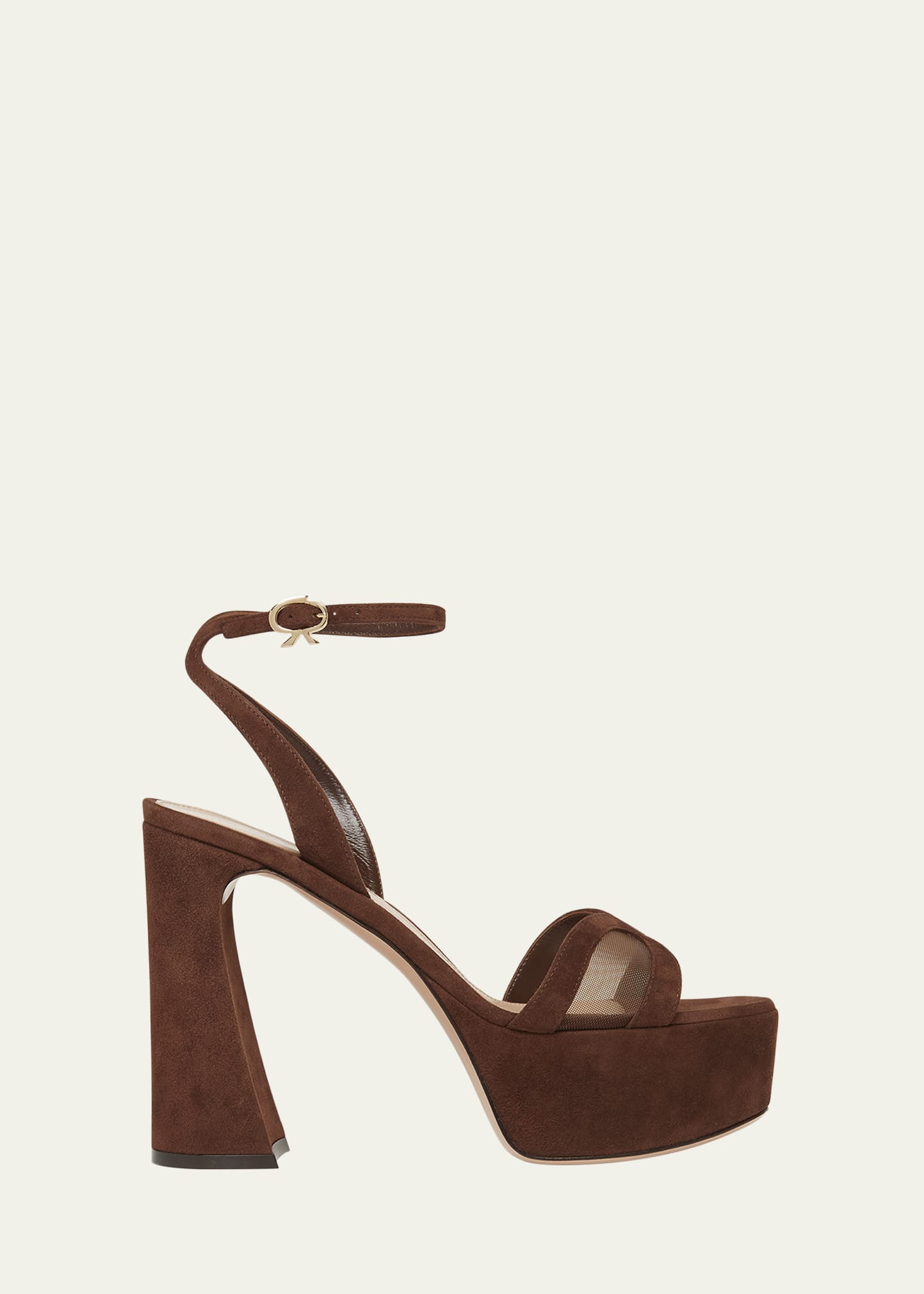サンダル・ミュール GIANVITO ROSSI FALENE SANDALS IN SUEDE AND MESH GIANVITO ROSSI Falene 105 cutout mesh-trimmed suede sandals