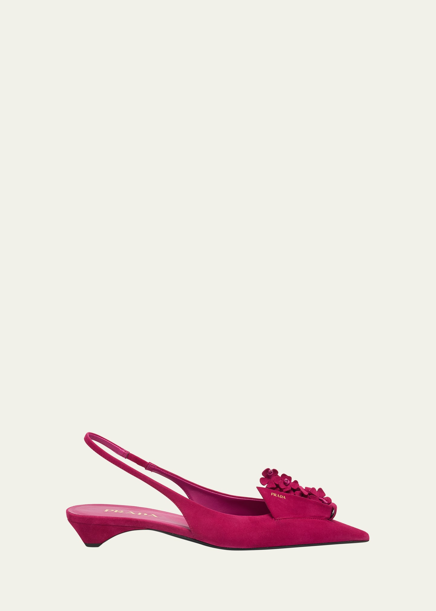 サンダル・ミュール PRADA | RUNWAY Brushed leather slingback pumps with floral Prada Women Brushed Leather Slingback Pumps with Floral