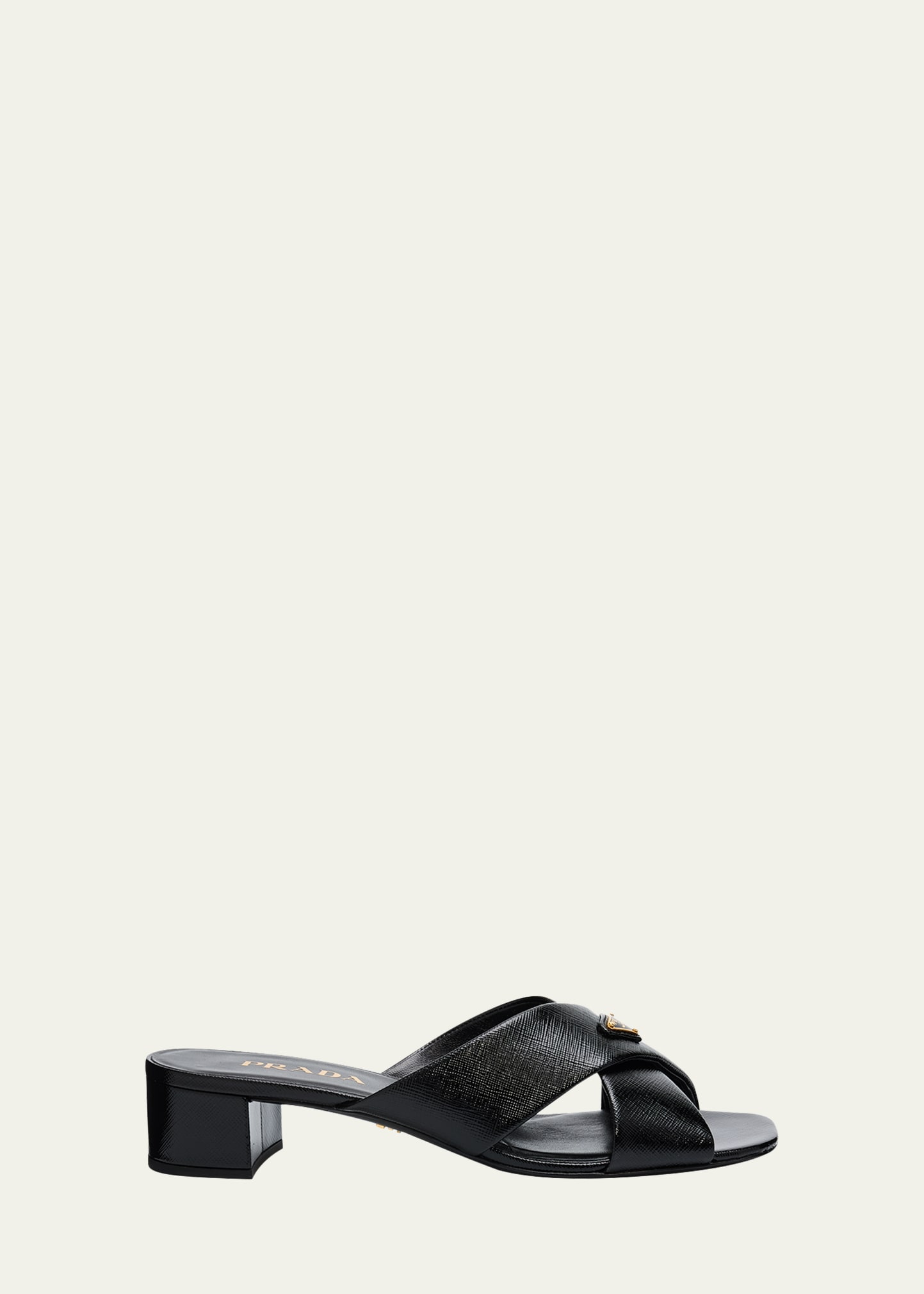 Prada 35mm Triangle Logo Metallic Leather Mule Sandals - Bergdorf