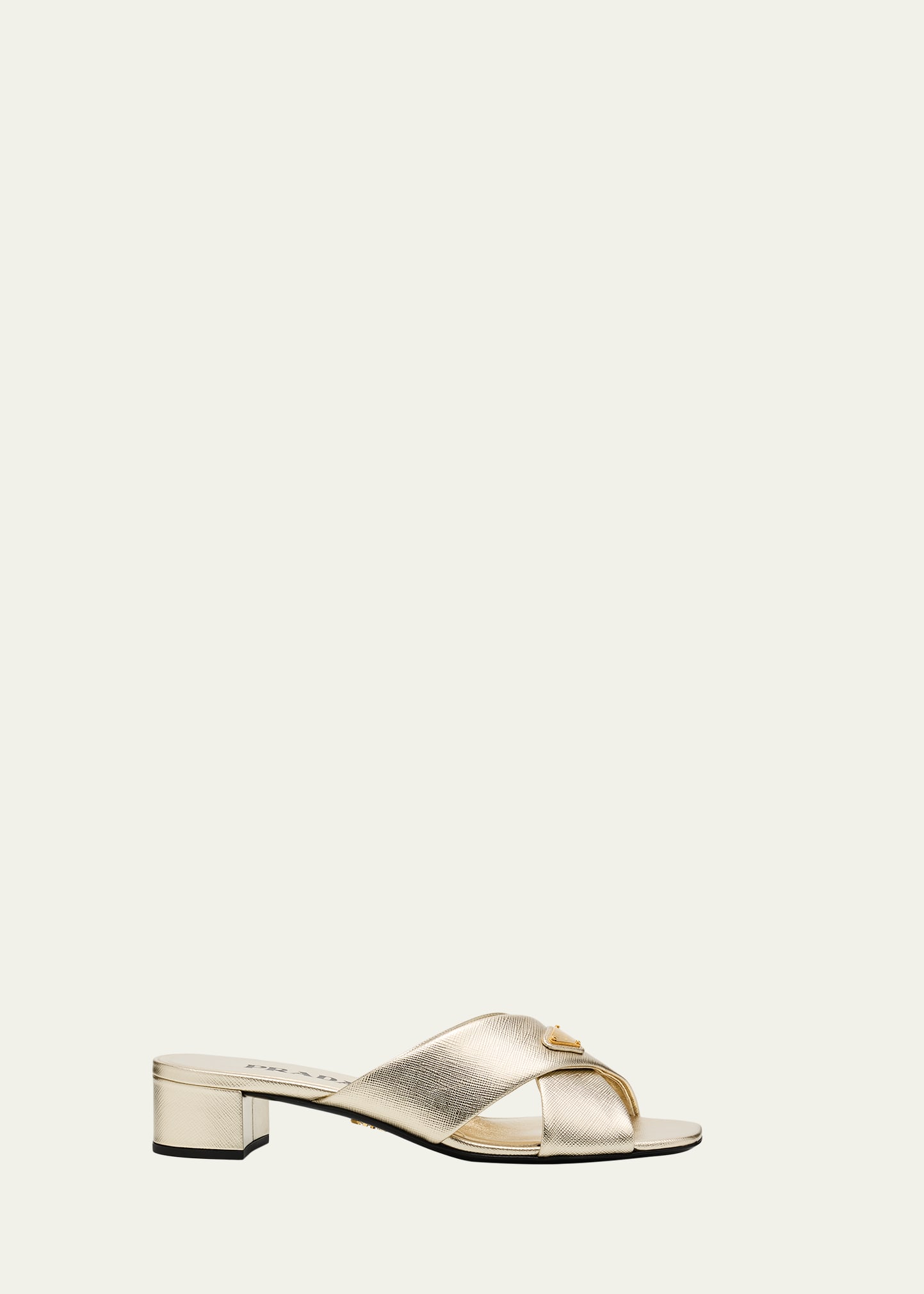 Prada 35mm Triangle Logo Metallic Leather Mule Sandals - Bergdorf