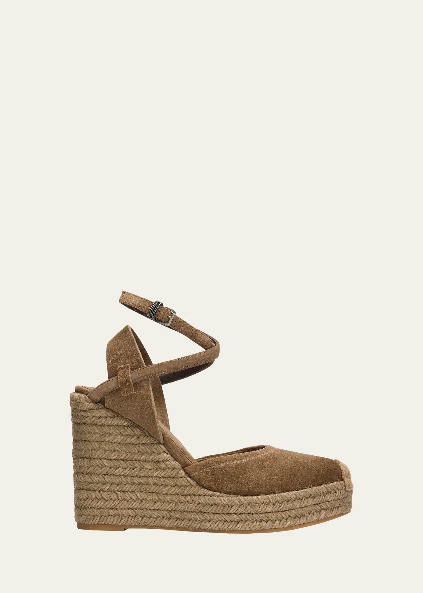 Brunello Cucinelli 80mm Monili Suede Espadrille Wedges - Bergdorf