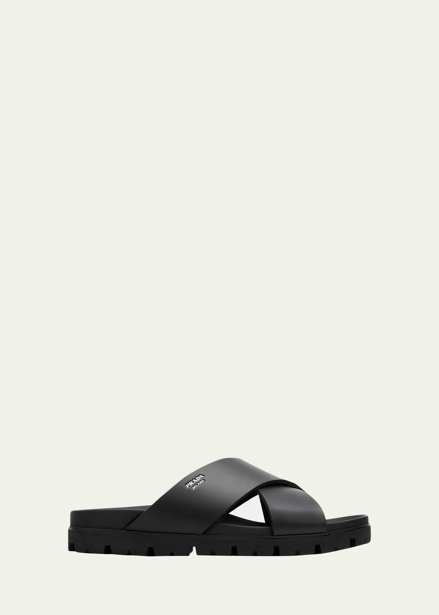 Prada Men's Soft Cage Criss-Cross Rubber Slide Sandals - Bergdorf