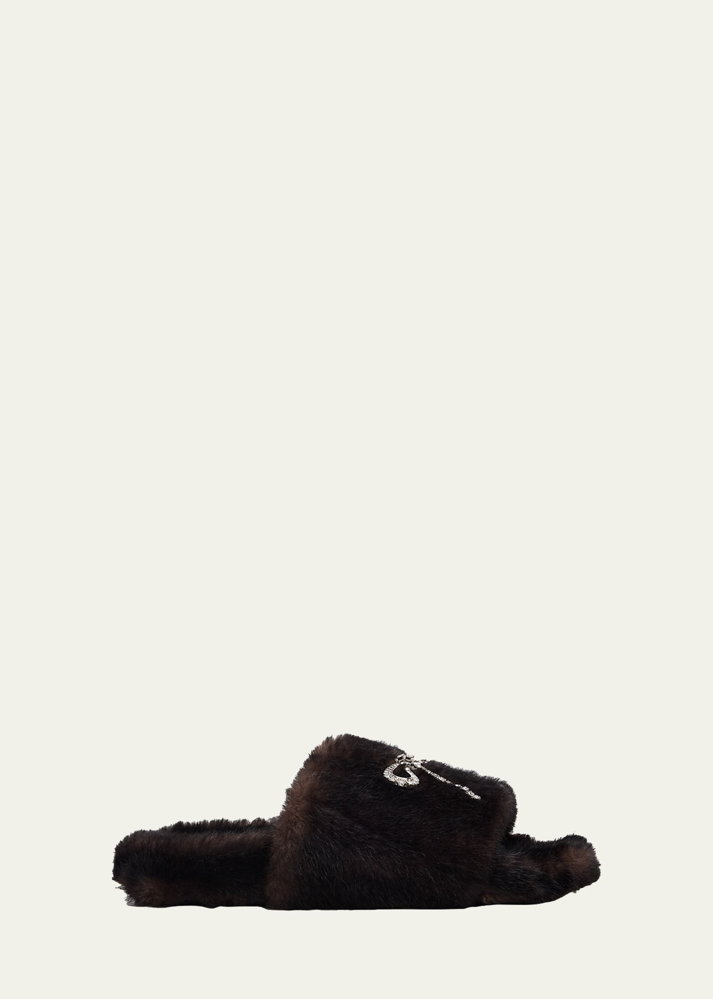 BALENCIAGA ファー　ボア　サンダル　41 Balenciaga Embellished Bow Faux Fur Slide Sandals - Bergdorf Goodman