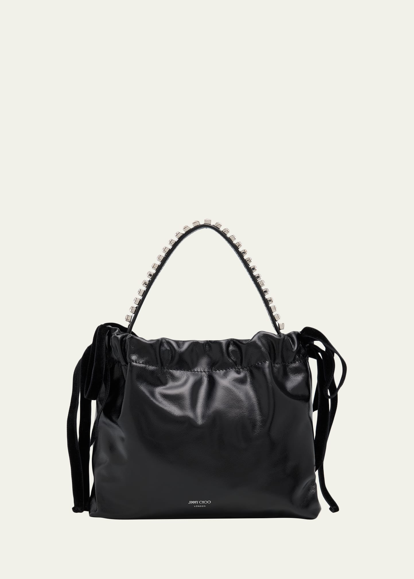 Jimmy Choo Leather Drawstring Mini Top-Handle Bag with Crystal