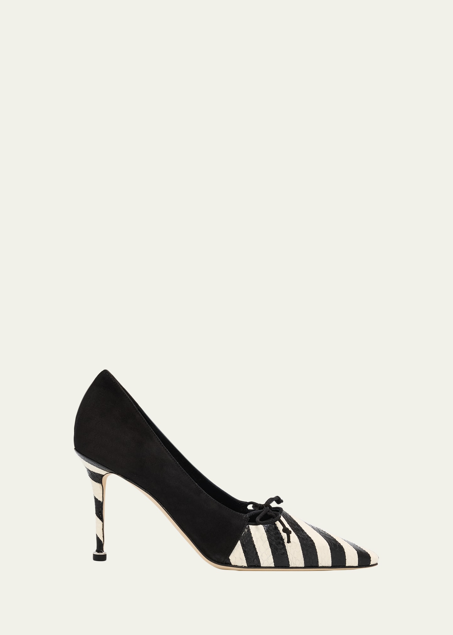 Manolo Blahnik 90mm Trillo Striped Python and Suede Pumps