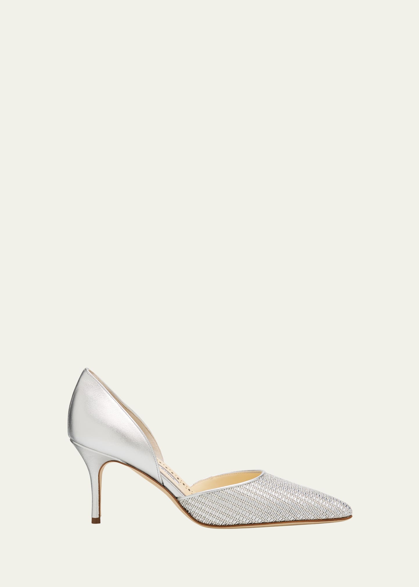 Manolo Blahnik 70mm Taylerbinu Woven Metallic Leather Pumps