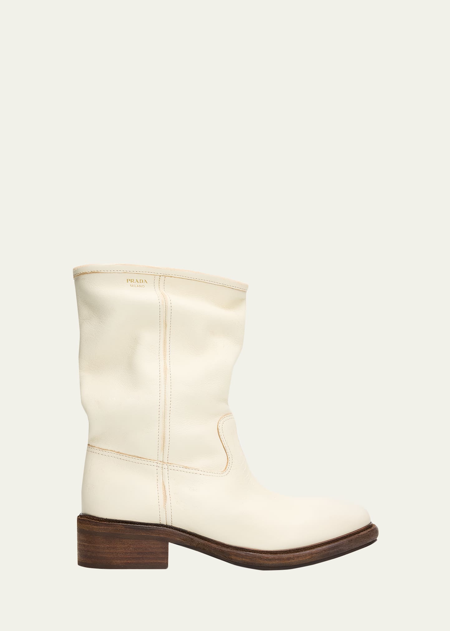 incarnation / ホワイトレザーブーツサンダル Prada 45mm Vintage-Effect Leather Mid-Calf Boots - Bergdorf Goodman