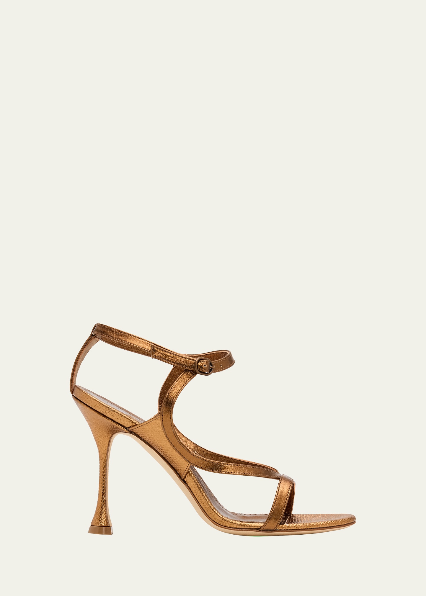 Manolo Blahnik 105mm Tibula Metallic Leather Sandals - Bergdorf