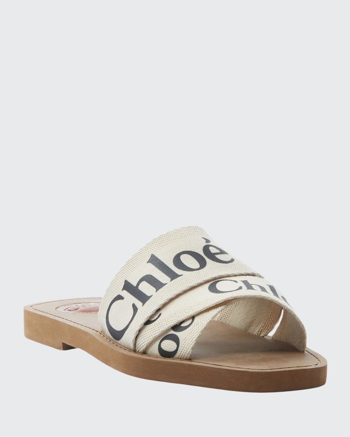 Chloe Woody Flat Logo Ribbon Slide Sandals