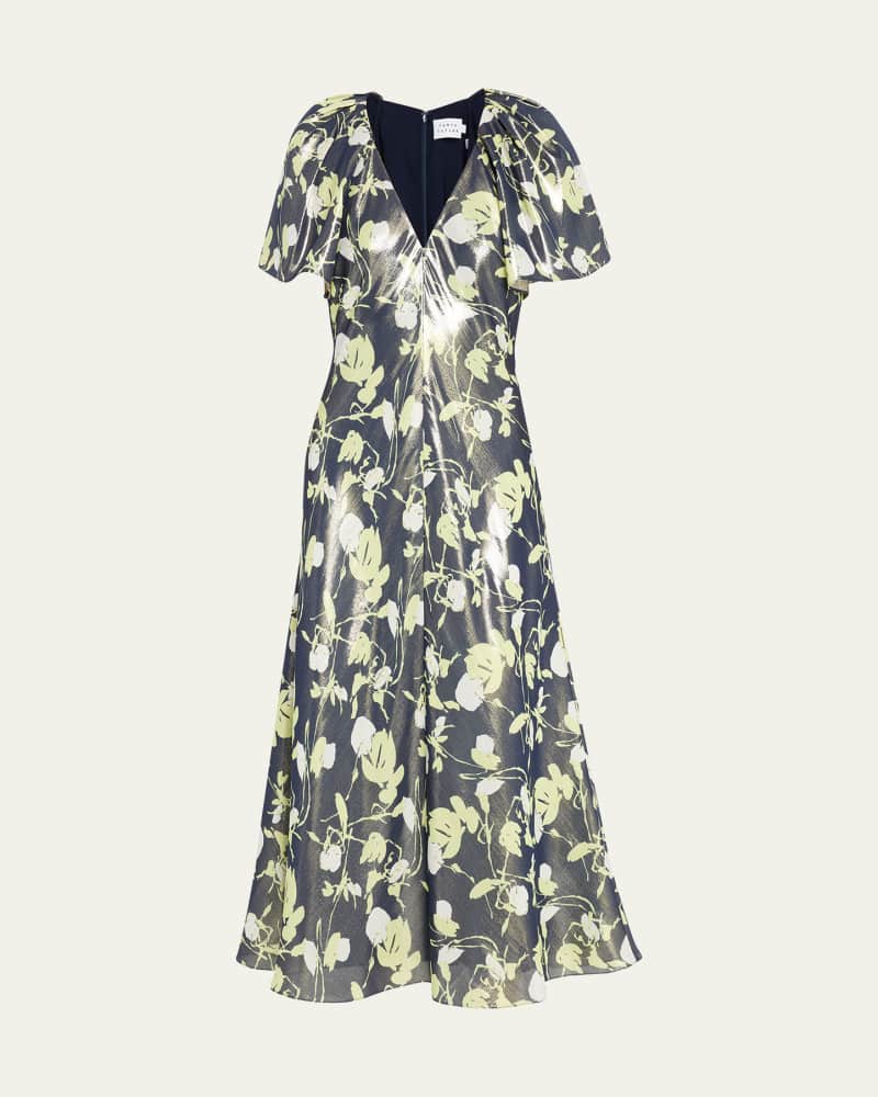 Evette Lurex Floral Metallic Midi Dress