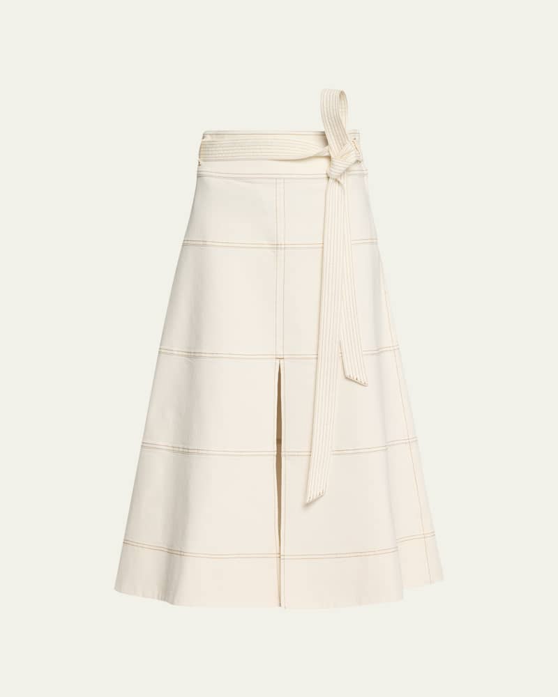 Hudson High-Waist Belted Denim Midi Skirt