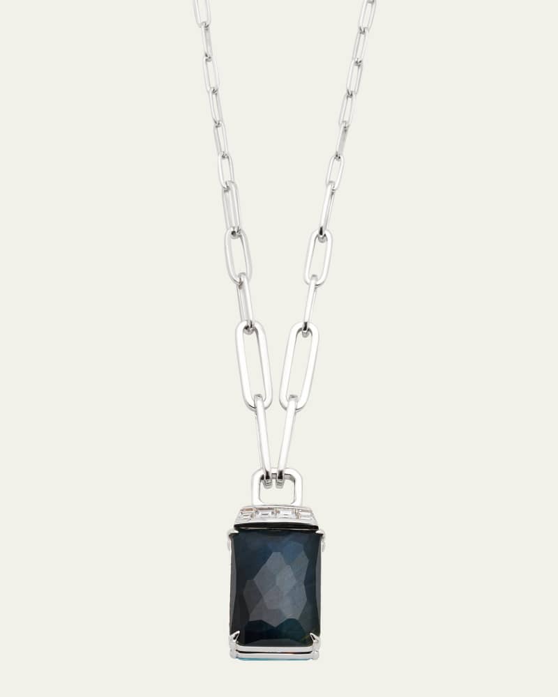 18K White Gold Ch2 Twister Pendant Necklace with Turquoise  Falcon's Eye Quartz Crystal Haze and Diamonds