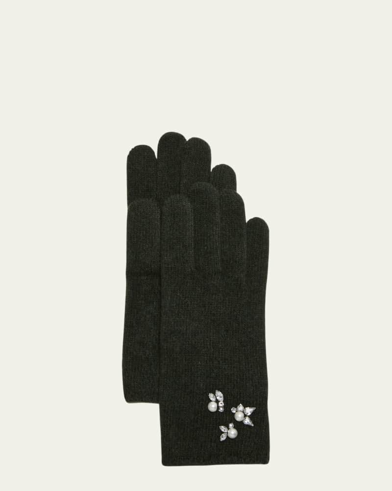 Pearly Embellished Cashmere Gloves 