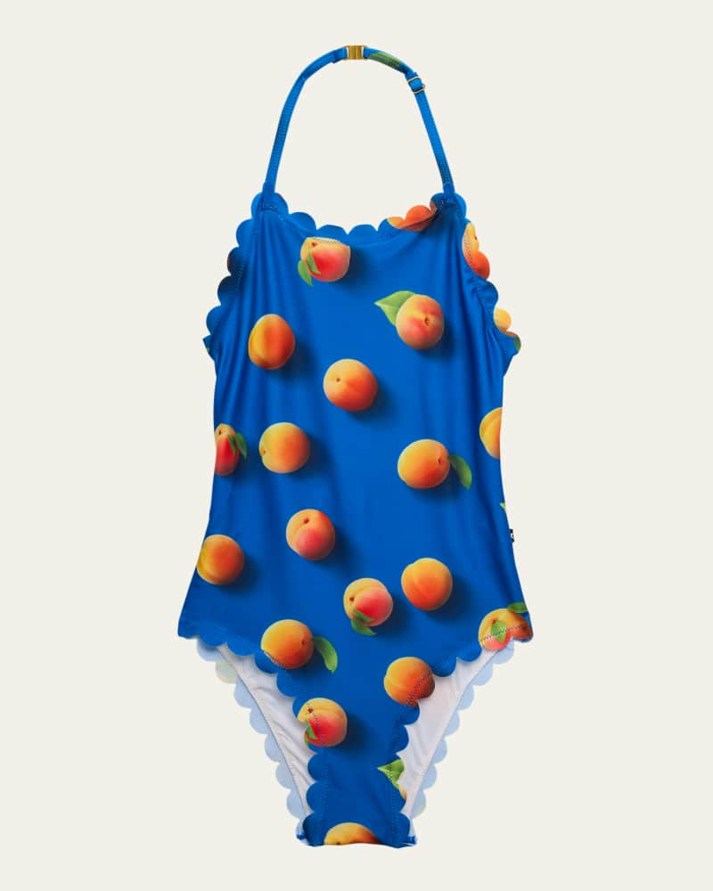  Girl's Noelle Peach-Print Scallop Swimsuit  Size 8-16