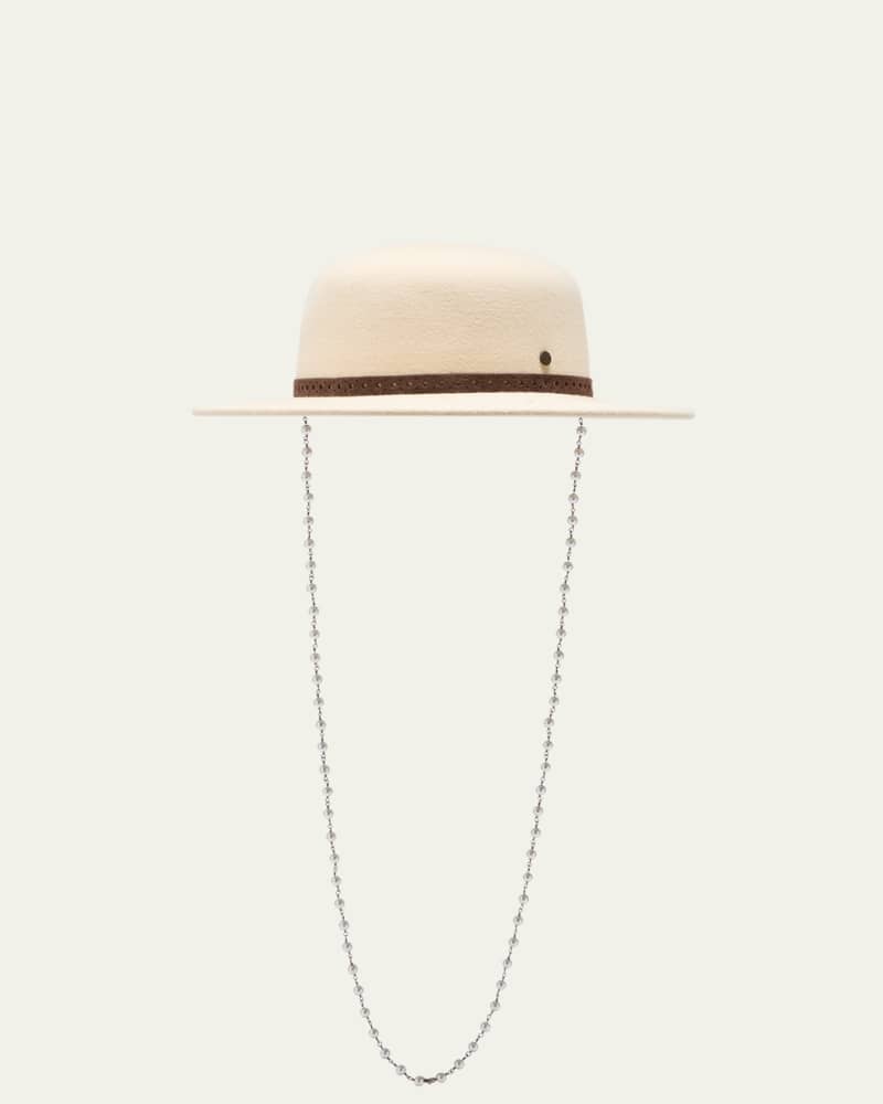 Rod Pyrography Felt Structured Hat With Pearly Chain 