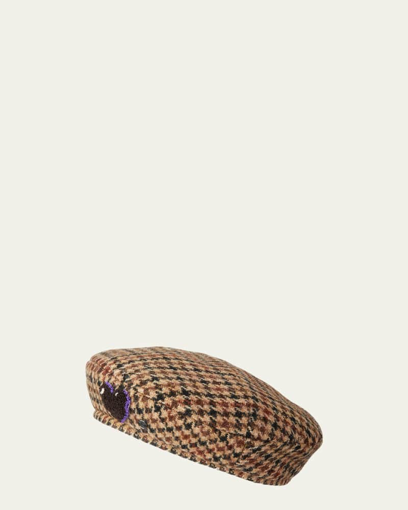 New Billy Houndstooth Wool-Blend Beret 
