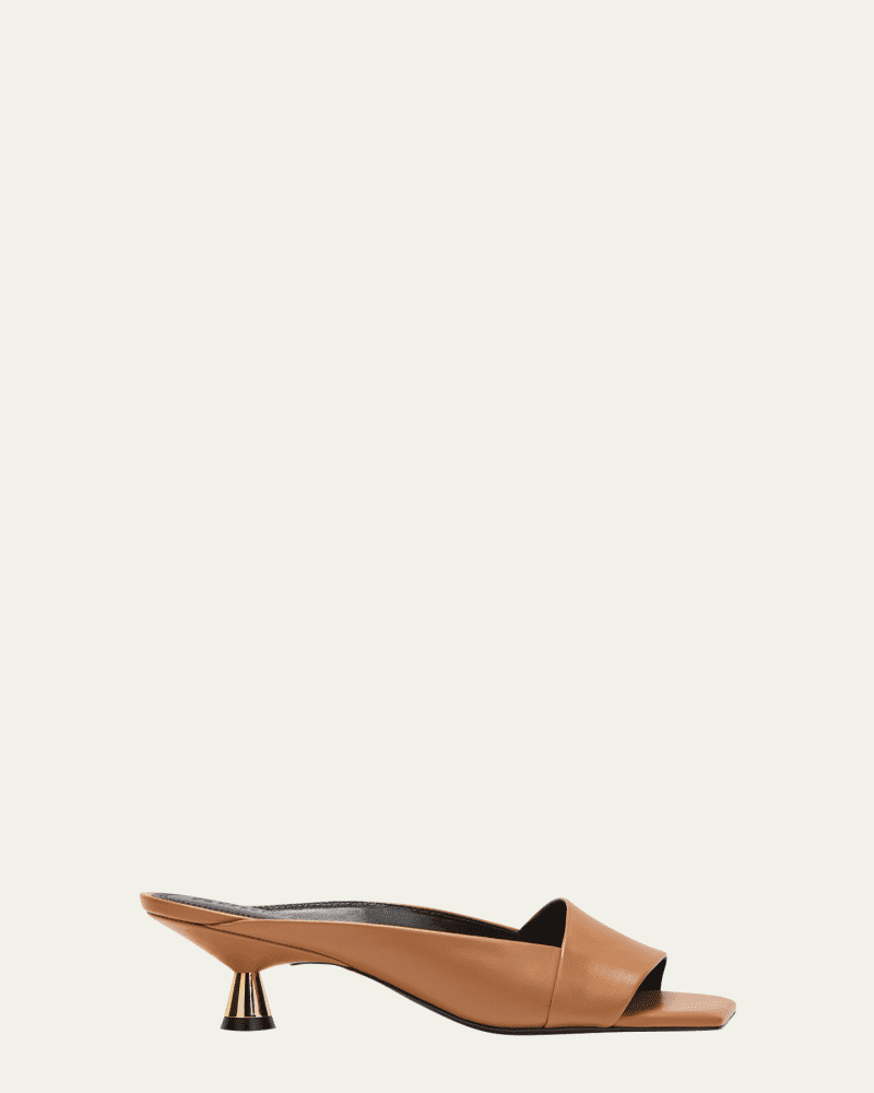 Phoebe Leather Kitten-Heel Slide Sandals