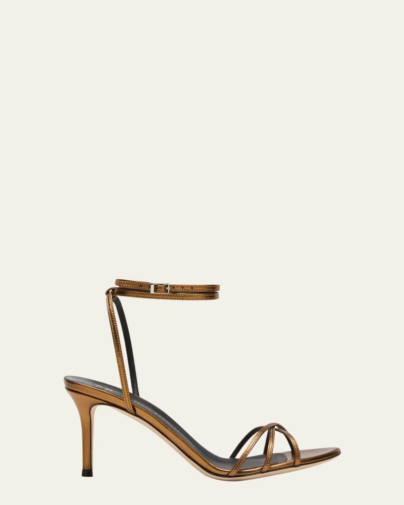 Metallic Leather Ankle-Strap Sandals