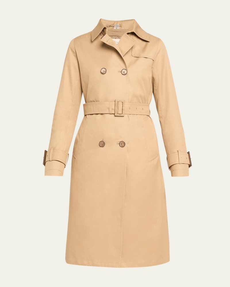 Cotton Double-Breasted Belted Trench Raincoat