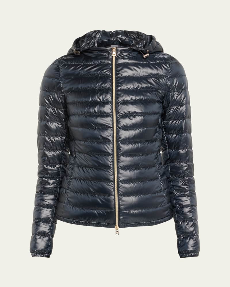 Iconico Angela Water-Resistant Nylon Ultralight Hooded Puffer Jacket 