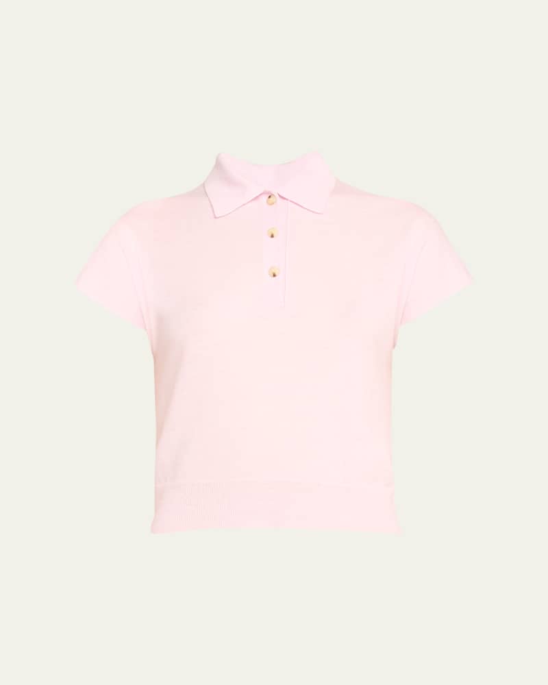 Wool Cashmere Cap-Sleeve Polo Top