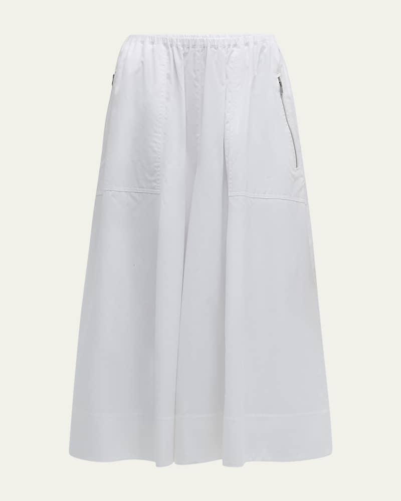 Gathered Utility Zip-Pocket Cotton Midi Skirt