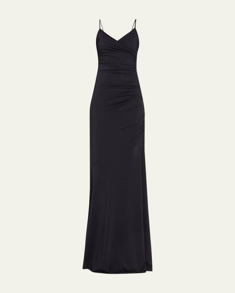 Sleeveless Ruched Shimmer Column Gown