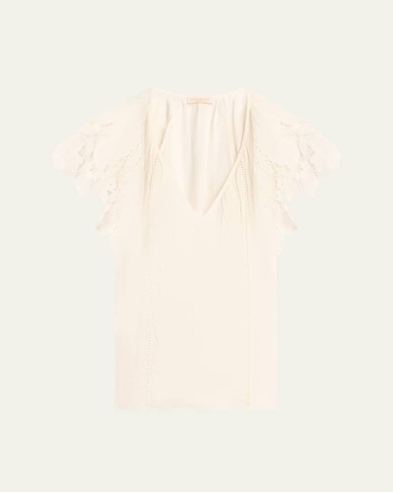 Hillary Embroidered Flutter-Sleeve Blouse 