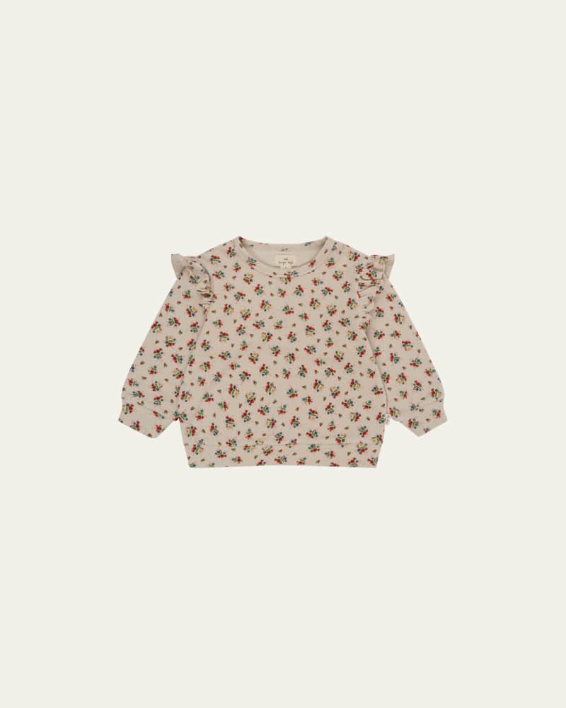 Girl's Itty Floral-Print Frill Sweatshirt  Size 3M-2T