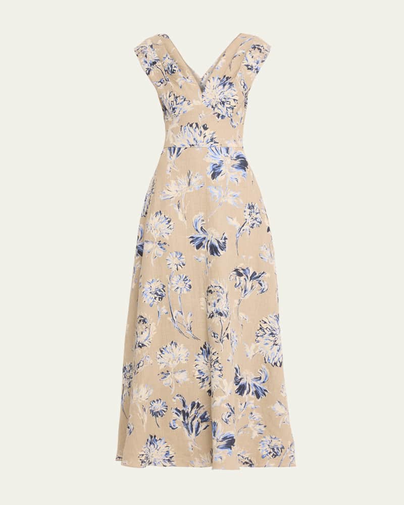 V-Neck Floral-Print Sleeveless Empire-Waist Maxi Dress