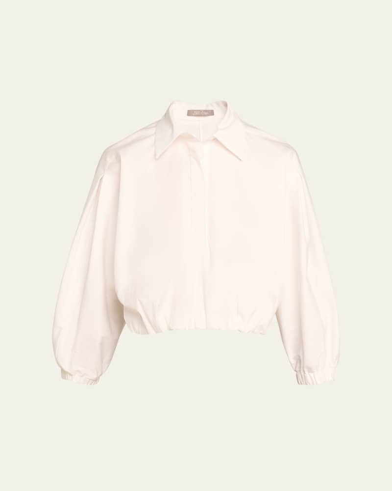 Cropped Elastic Button Down Blouse