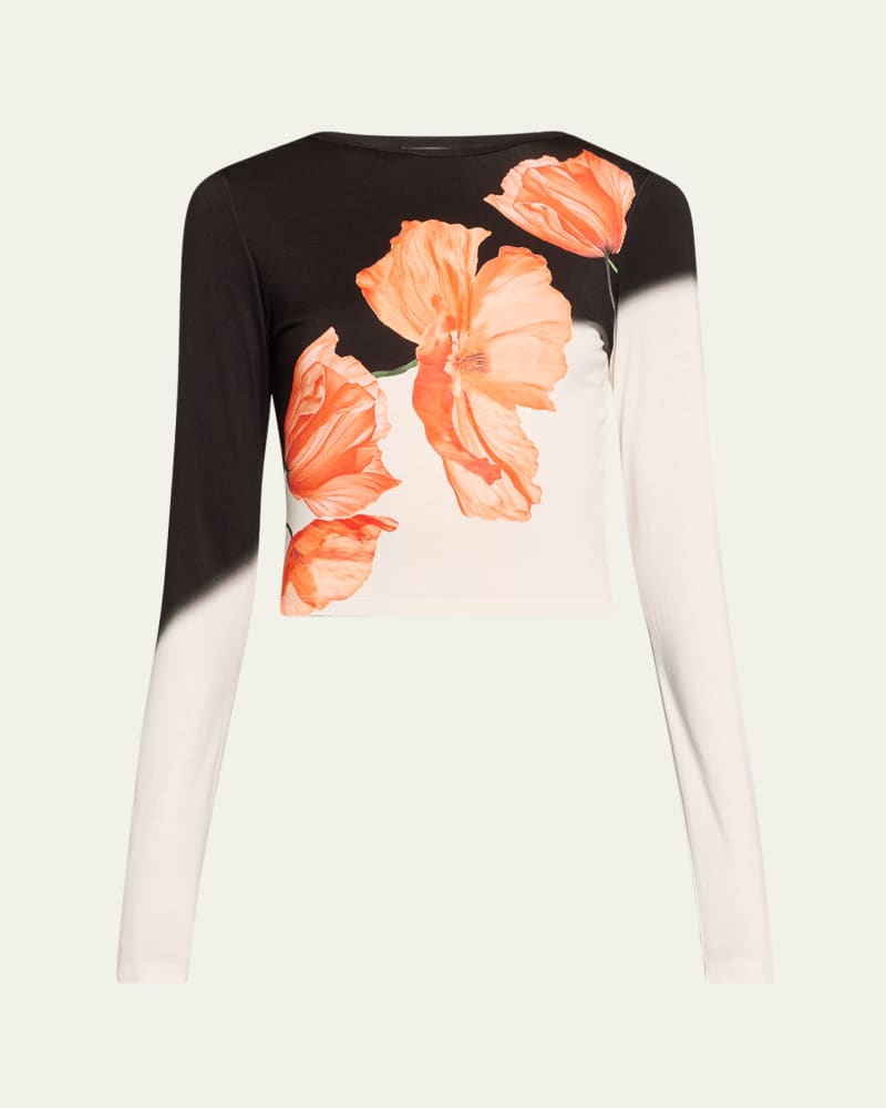 Delaina Floral Two-Tone Long-Sleeve Top 