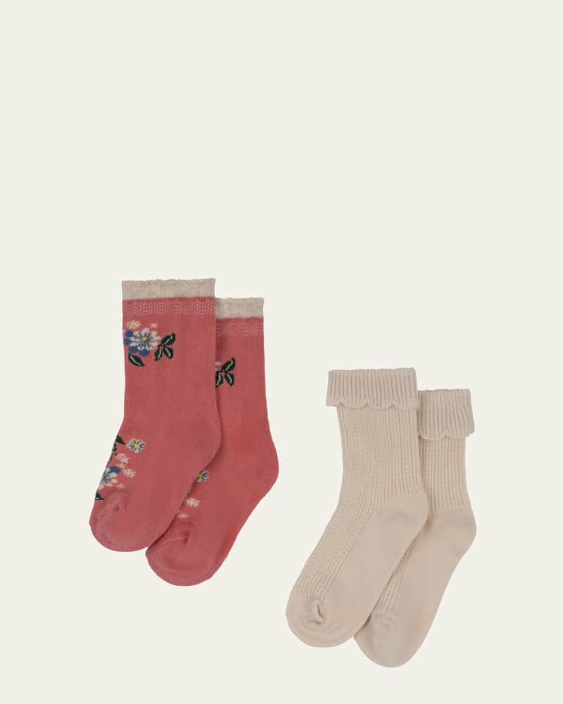 Girl's 2-Piece Jacquard Pointelle Socks  Size XS-XL