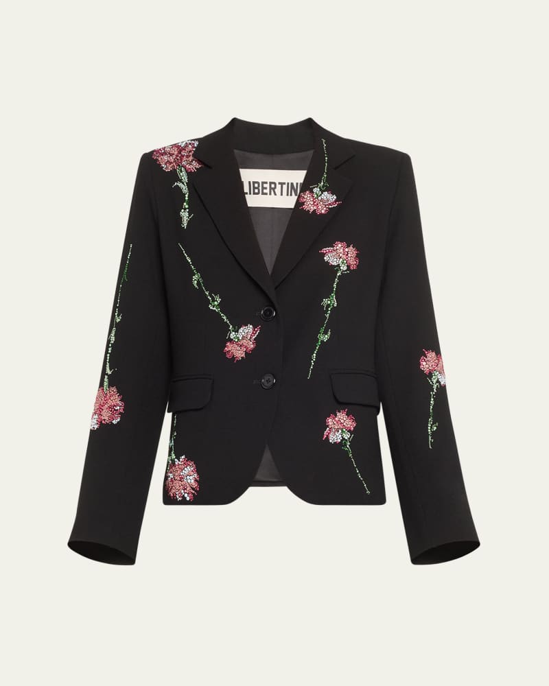 Cecil Short Blazer Jacket with Pink Carnation Crystal Embellishments