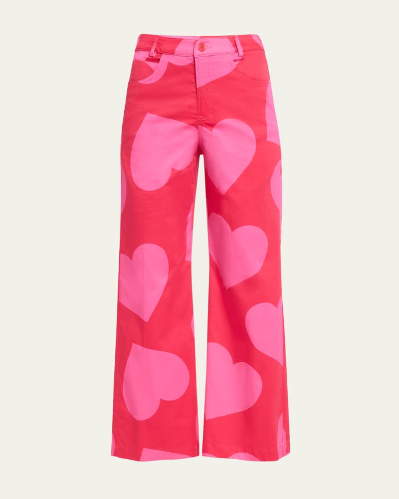 Pinky Red Heart Cropped Wide Leg Pants