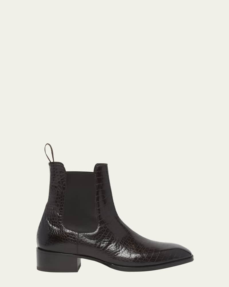 Men's Hainaut Croc-Print Leather Chelsea Boots