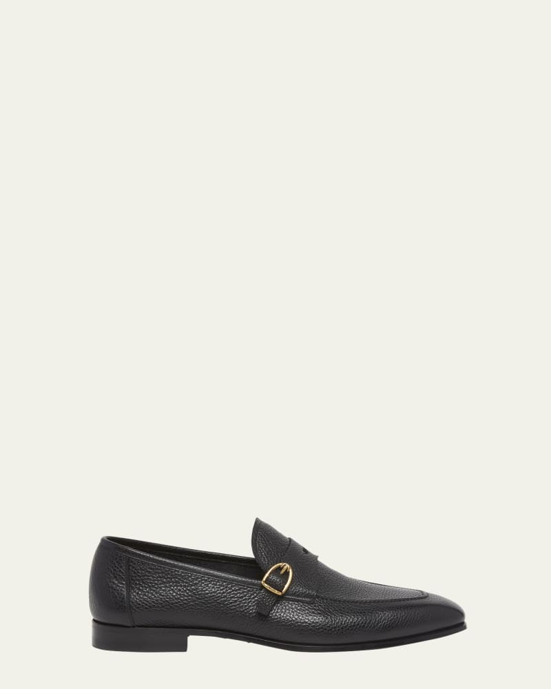 Men's Sean Grained Leather Side Buckle Loafers