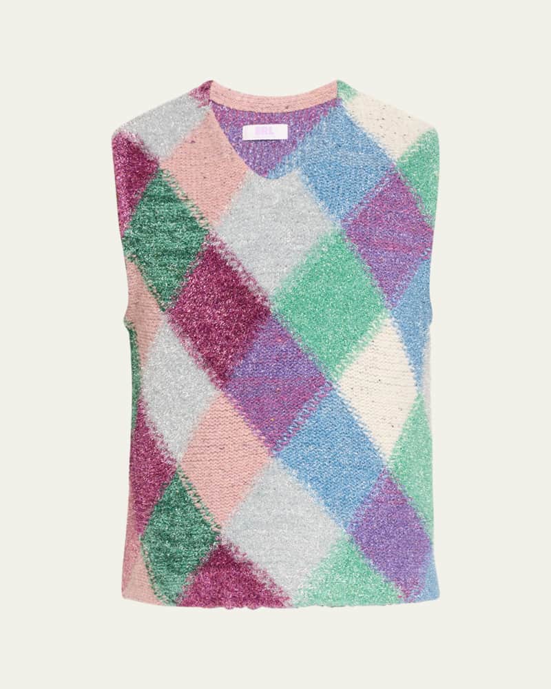 Men's Multicolor Lurex Argyle Sweater Vest