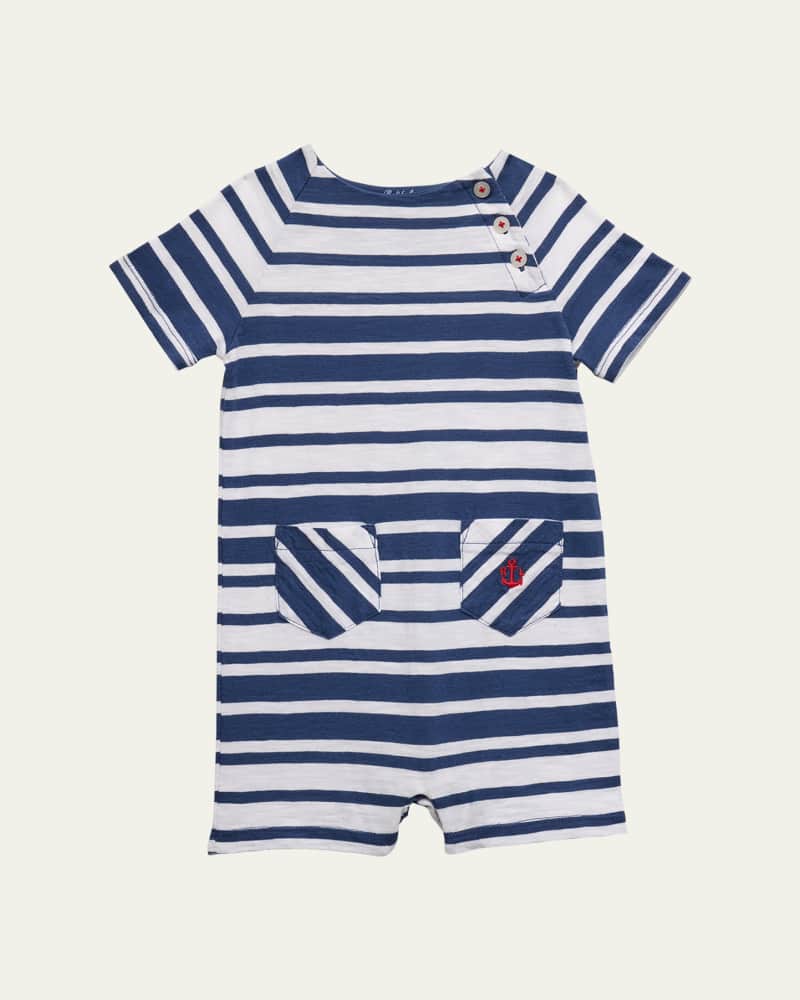 Boy's Slub Jersey Short-Sleeve Nautical Stripe Shortalls  Size 3M-12M