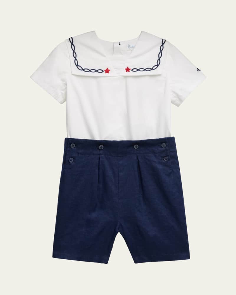 Boy's Cotton Broadcloth Sailor Shirt and Shorts Set  Size 9M-24M