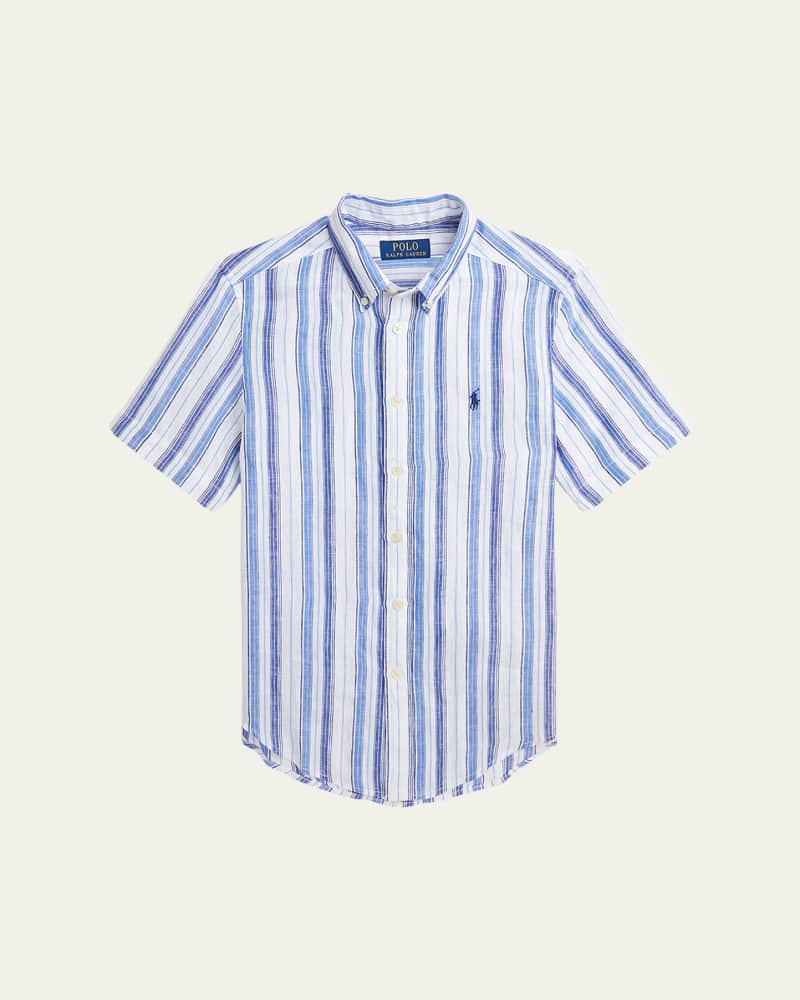 Boy's Linen Striped Polo Shirt  Size S-XL