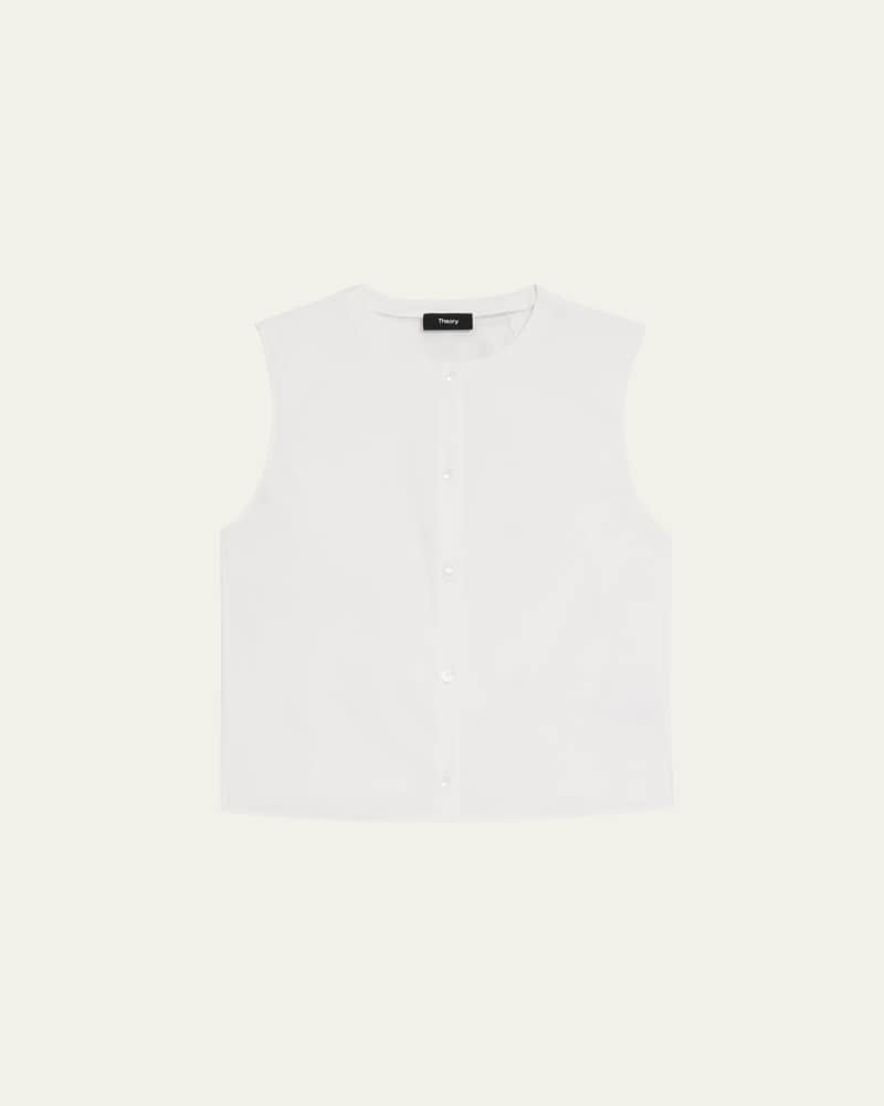 Cropped Button-Front Shell Top