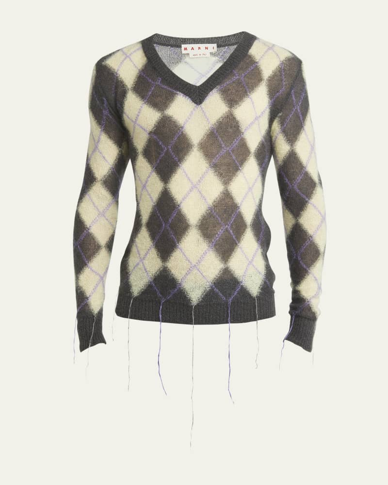 Men's Argyle Mohair V-Neck Sweater