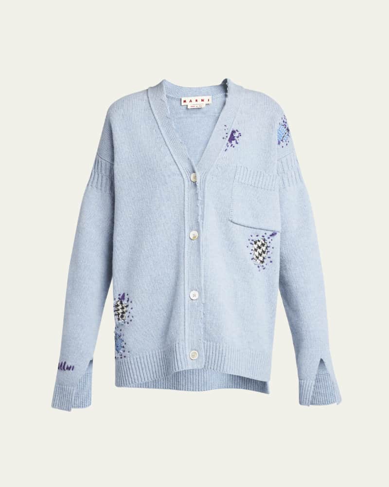 V-Neck Stitched Patches Cardigan
